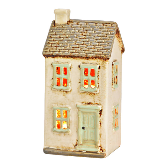 Lichthaus aus Steingut, Grau/Beige (B/H/T) 10x20x8cm
