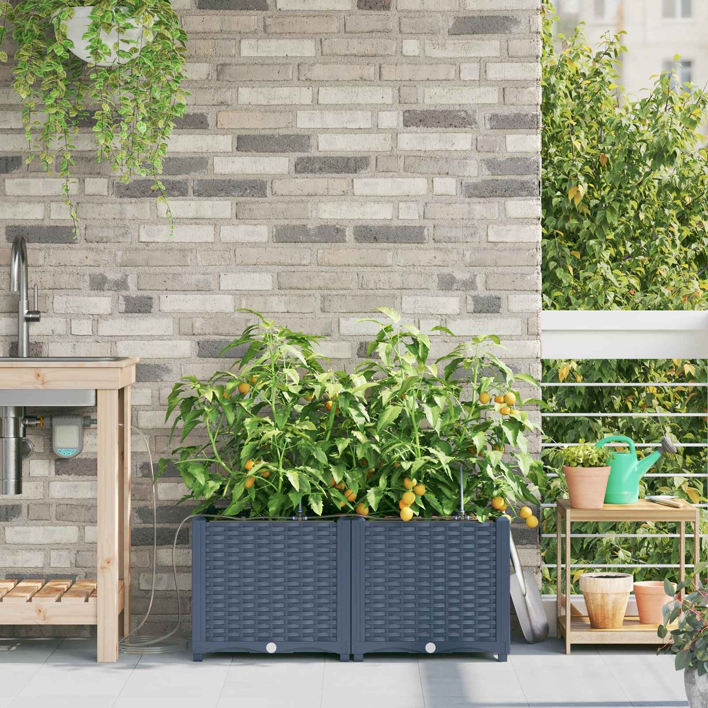 Garten Blumenkübel Mit Bewässerung Und Rädern 4 Stk. Pp