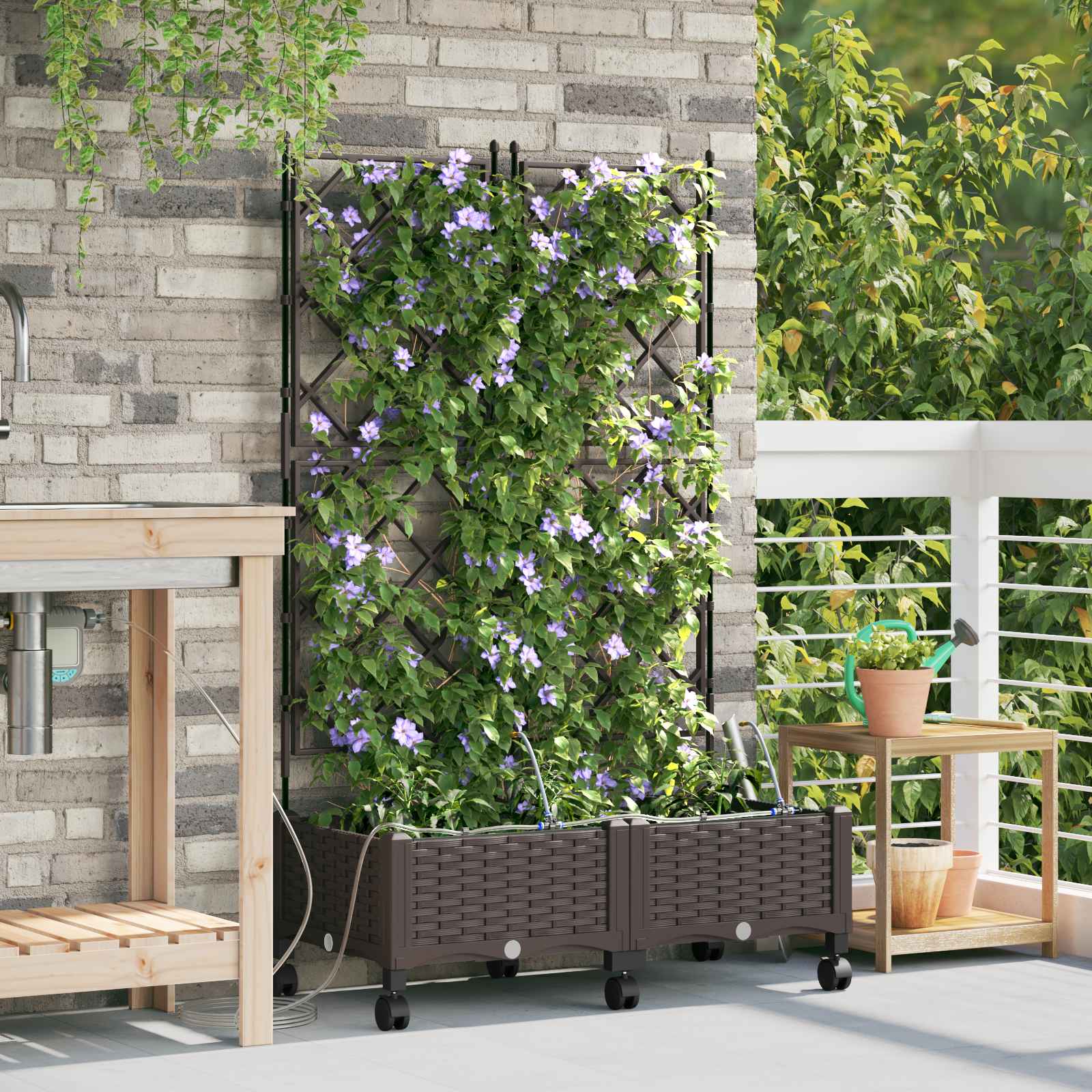 Garten Blumenkübel Mit Bewässerung Und Rädern 4 Stk. Pp