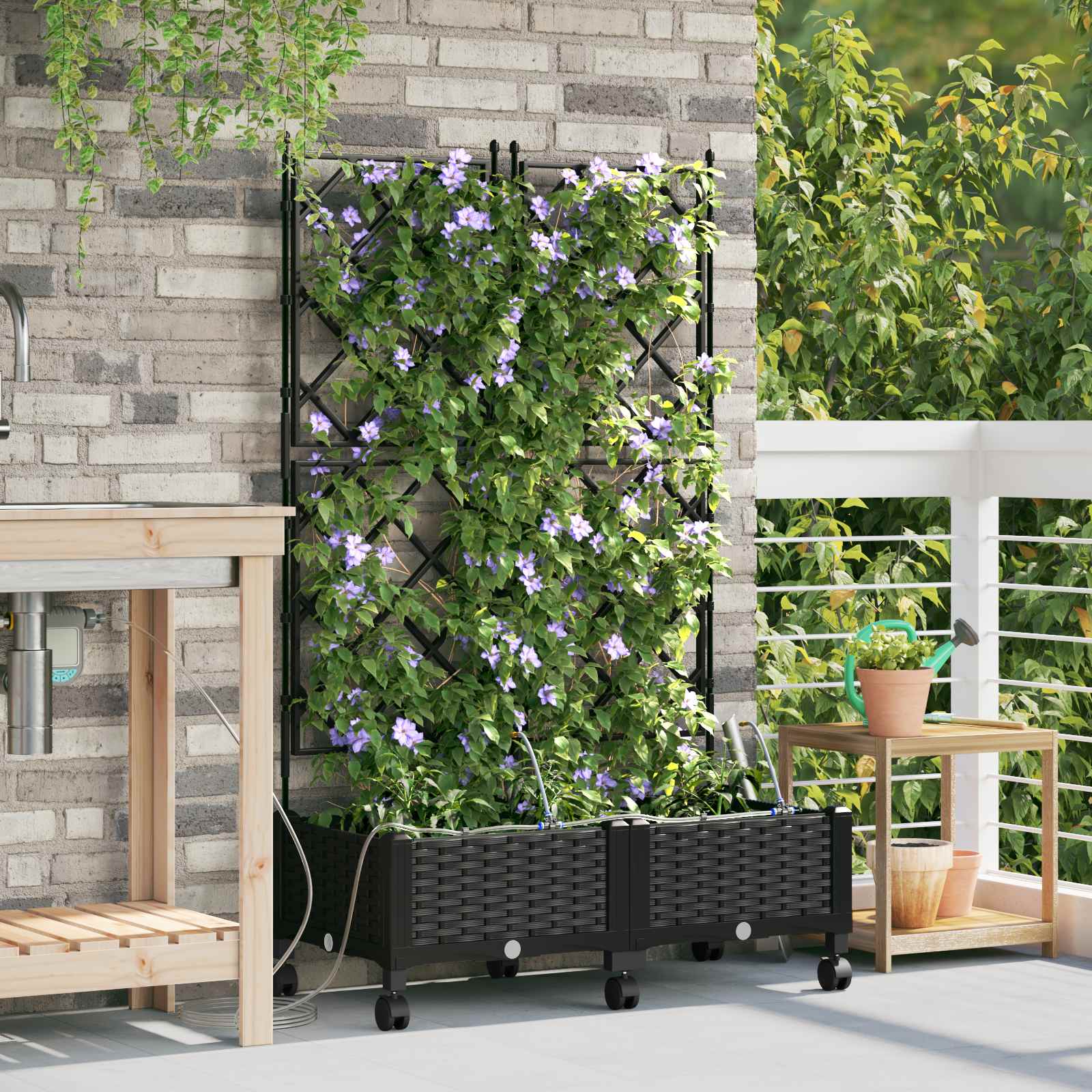 Garten Blumenkübel Mit Bewässerung Und Rädern 4 Stk. Pp
