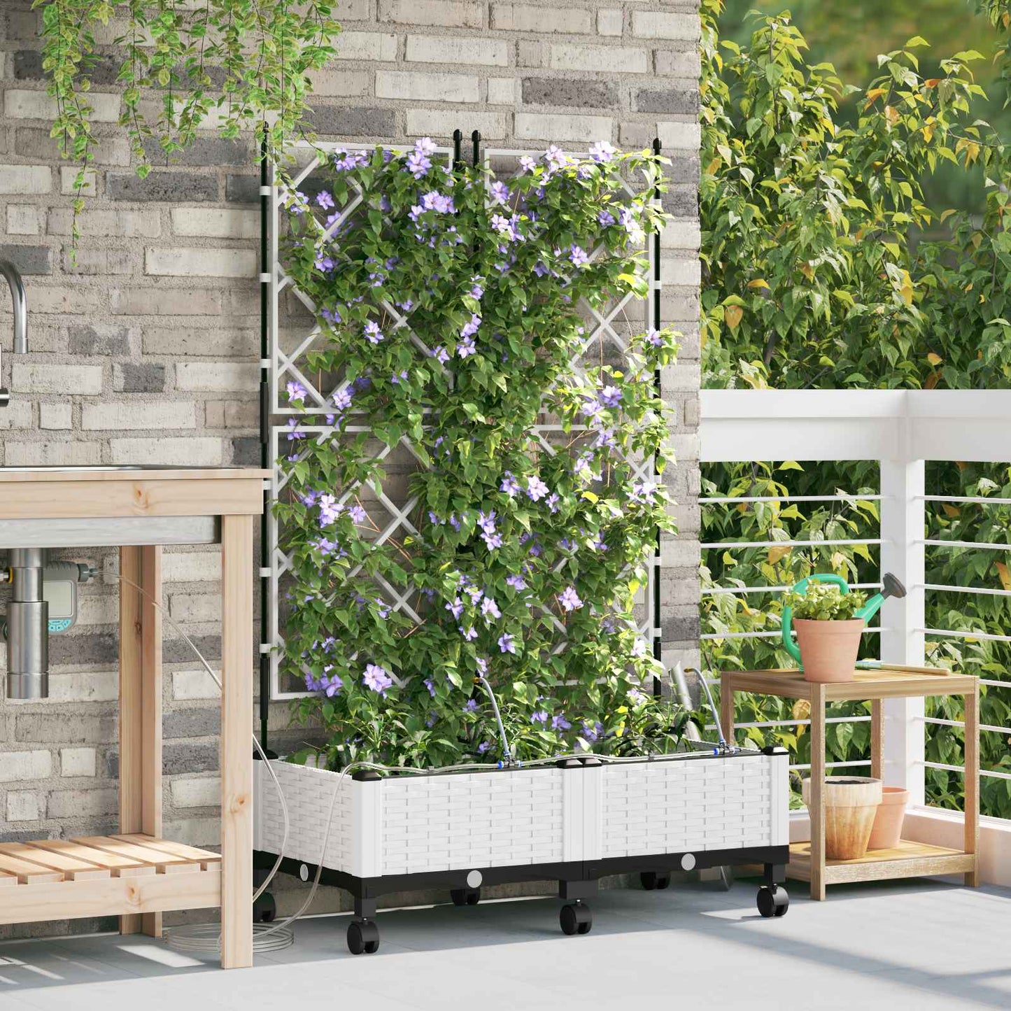 Garten Blumenkübel Mit Bewässerung Und Rädern 4 Stk. Pp