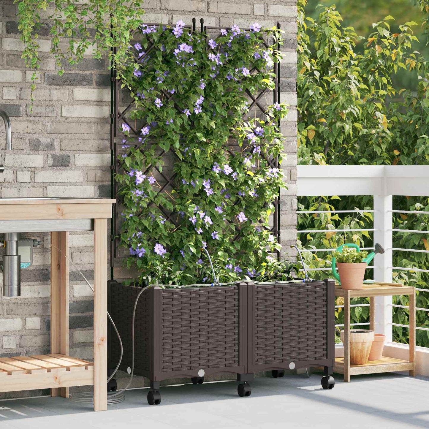 Garten Blumenkübel Mit Bewässerung Und Rädern 4 Stk. Pp