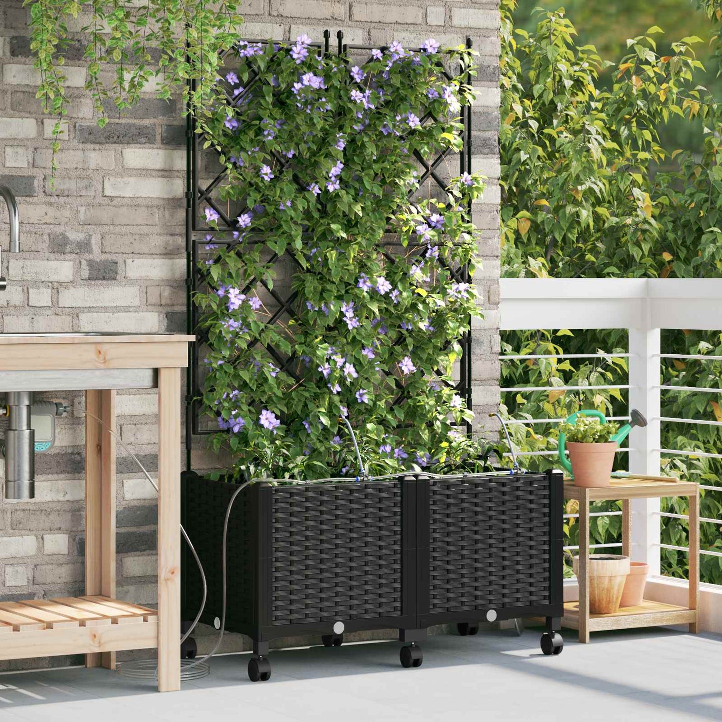 Garten Blumenkübel Mit Bewässerung Und Rädern 4 Stk. Pp