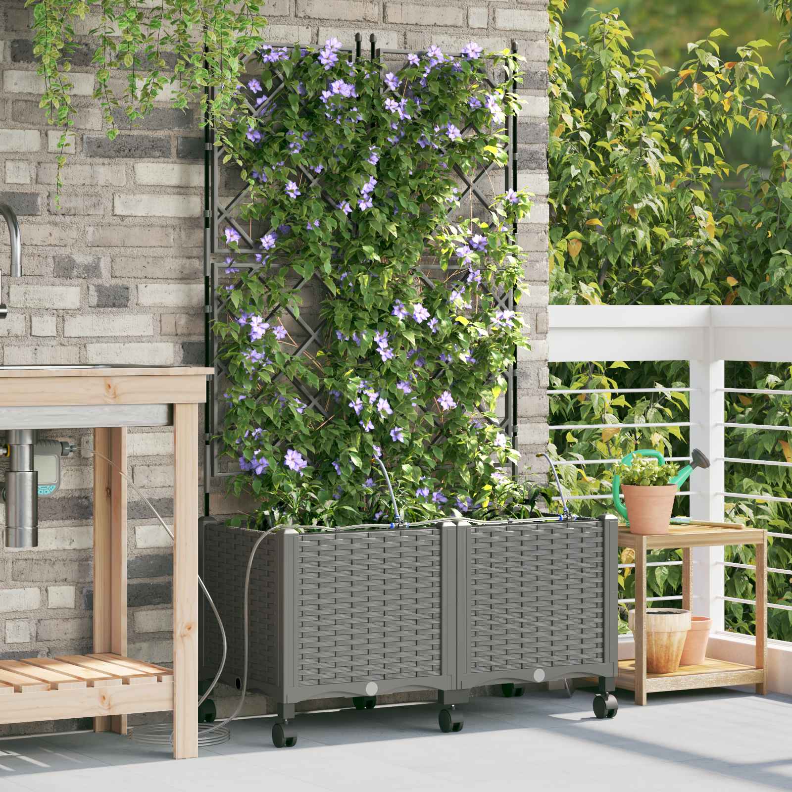 Garten Blumenkübel Mit Bewässerung Und Rädern 4 Stk. Pp