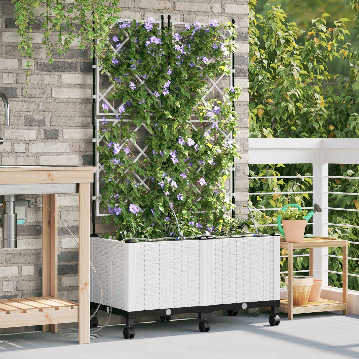 Garten Blumenkübel Mit Bewässerung Und Rädern 4 Stk. Pp