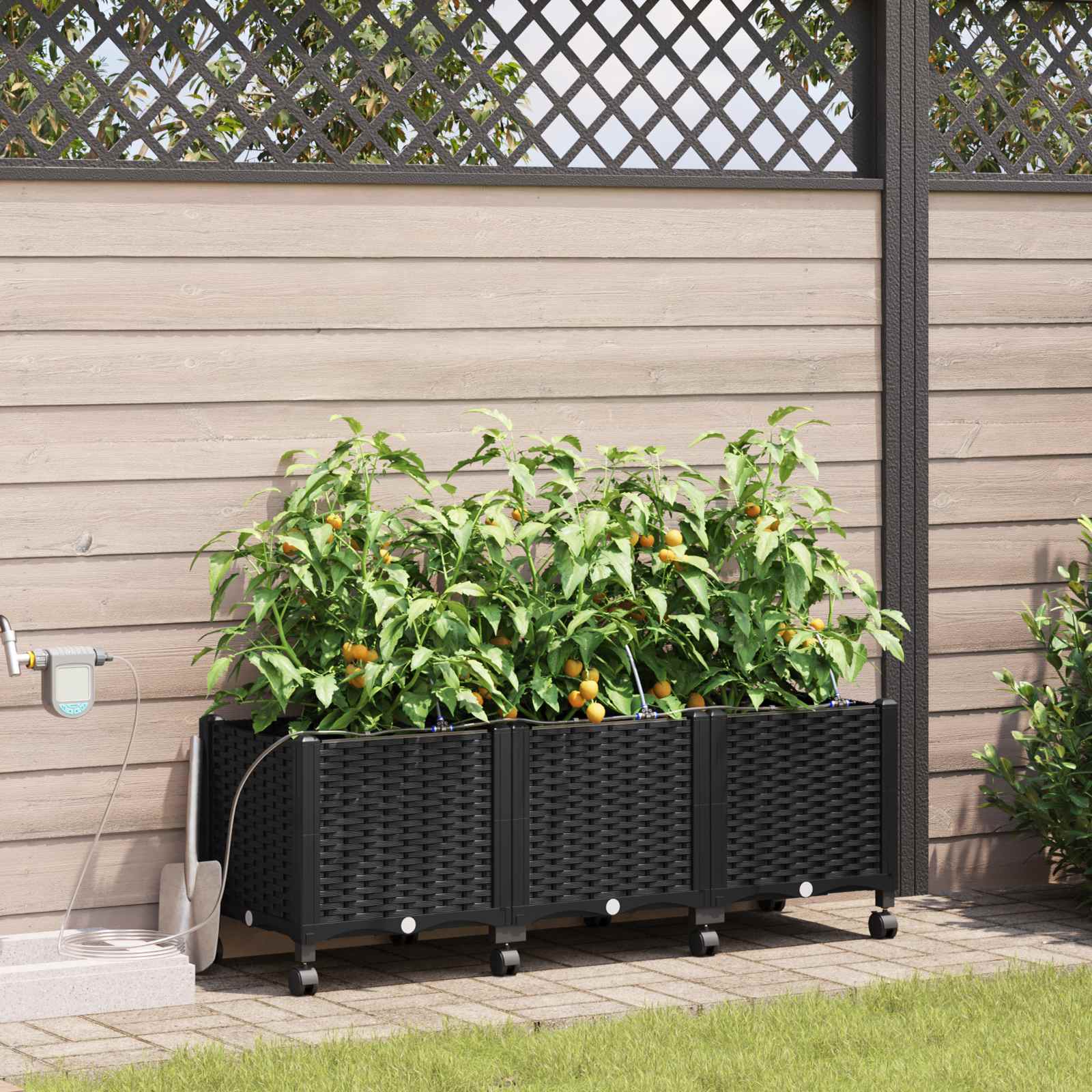 Garten Blumenkübel Mit Bewässerung Und Rädern 4 Stk. Pp