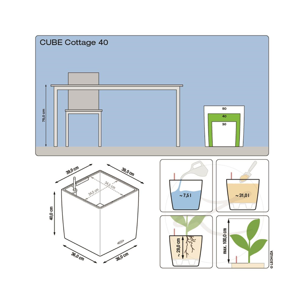LECHUZA CUBE Cottage 40