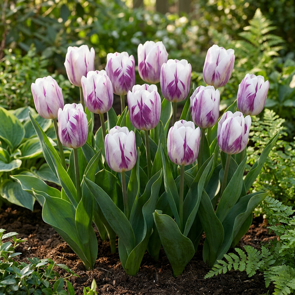 30x Tulipa Flaming Flag - Flaming Flag tulip - White and Purple - Spring bloomer