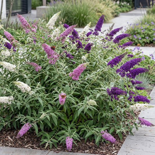 Schmetterlingsstrauch - Buddleja davidii Tricolour - Hardy - Blue - Pink - White - 3 Plants - Pot 17cm - Height 45cm