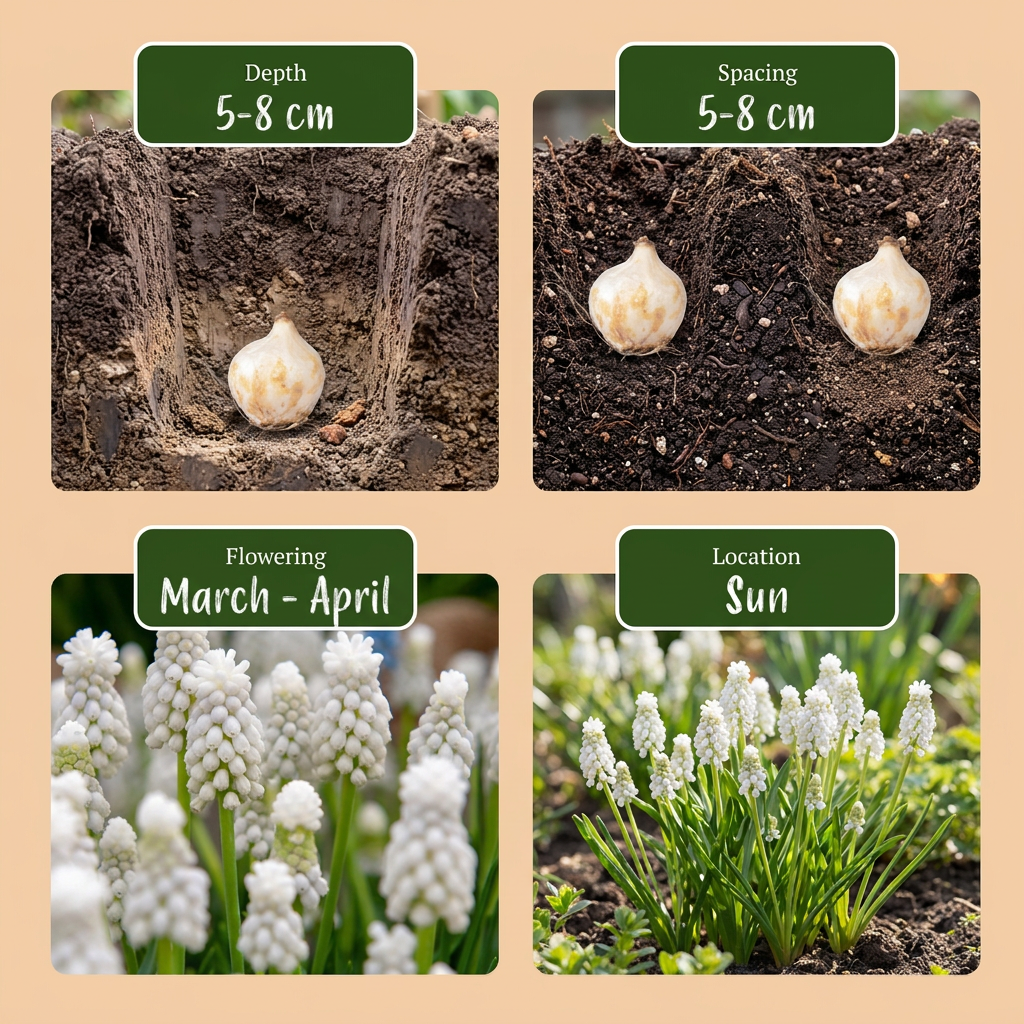 100x Muscari White Magic - White Magic grape hyacinth - White