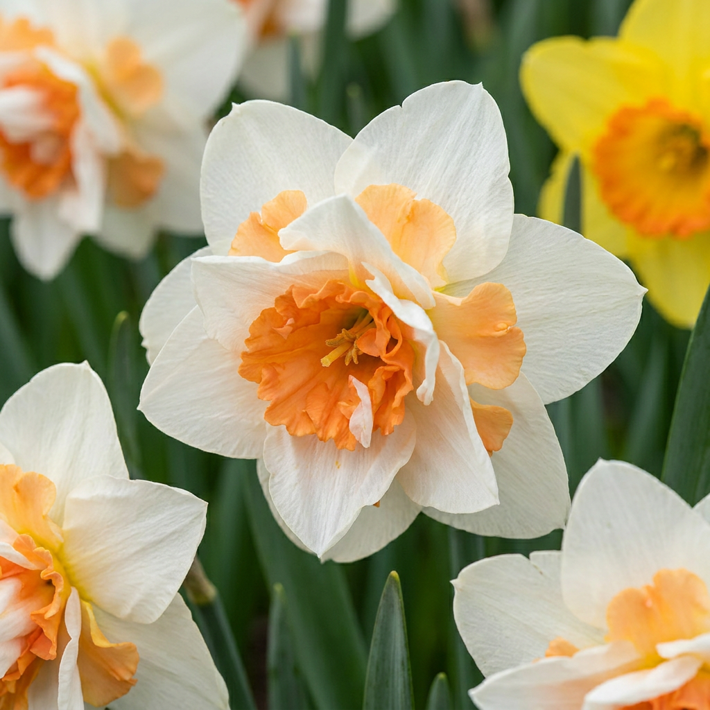 10x Narcissus Replete - Gefüllte Narzisse Replete - Weiß und Orange - Frühlingsblüher - Zwiebelgröße 10/12