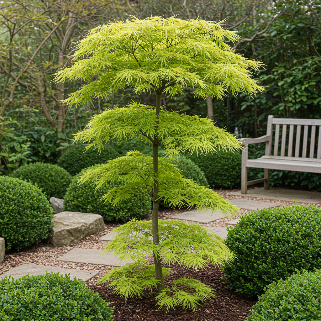 Japanischer Ahorn - Acer palmatum Koto-no-ito - Grün - 1 Pflanze - Laubabwerfend - Topf 19cm Höhe 70cm