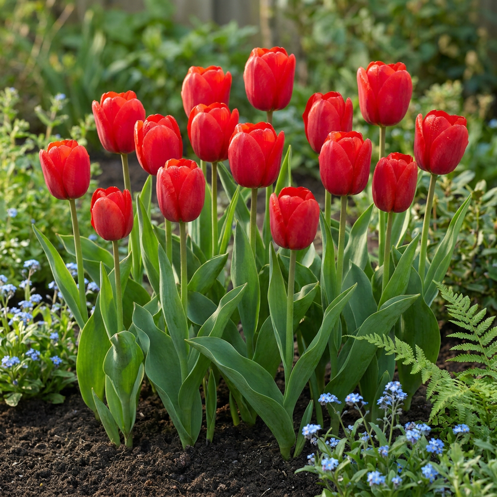 30x Tulipa Triumph Red - Triumph tulip - Red - Spring bloomer