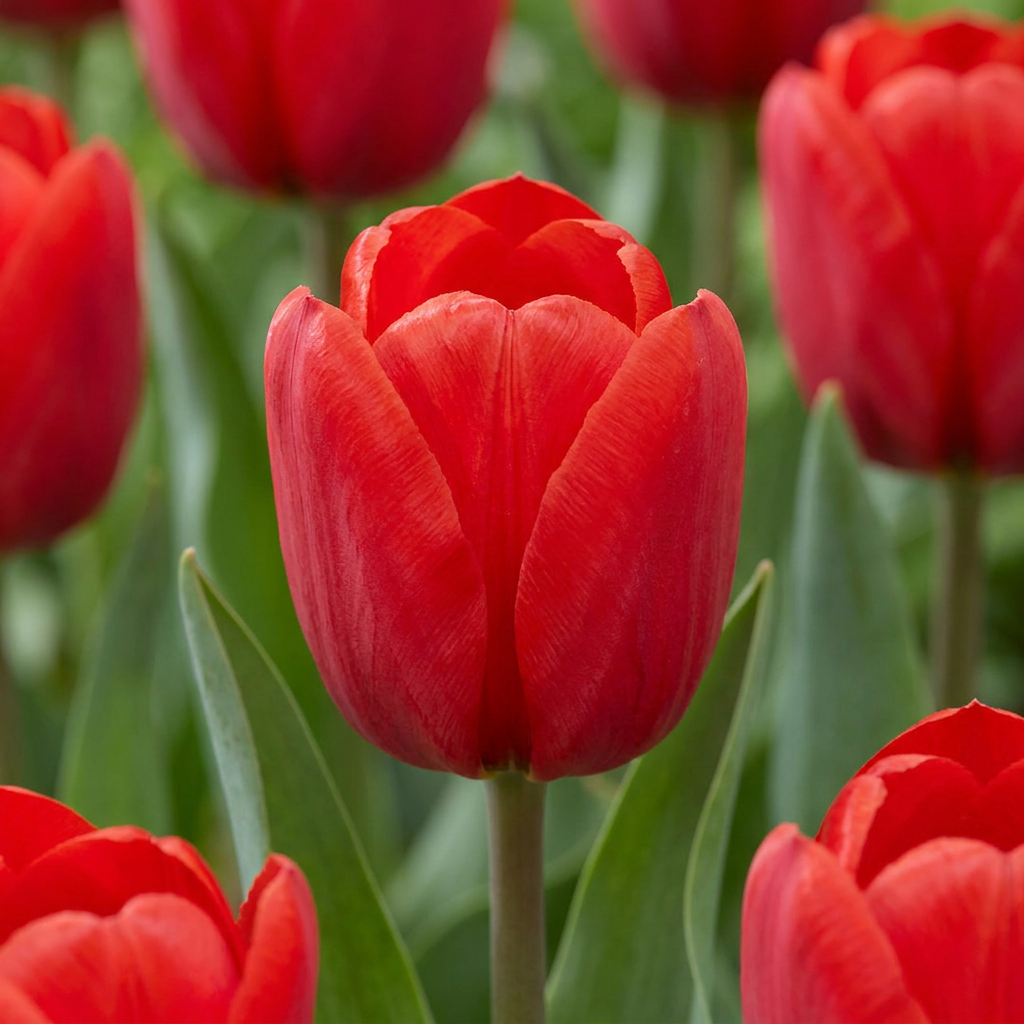 30x Tulipa Triumph Red - Triumph tulip - Red - Spring bloomer
