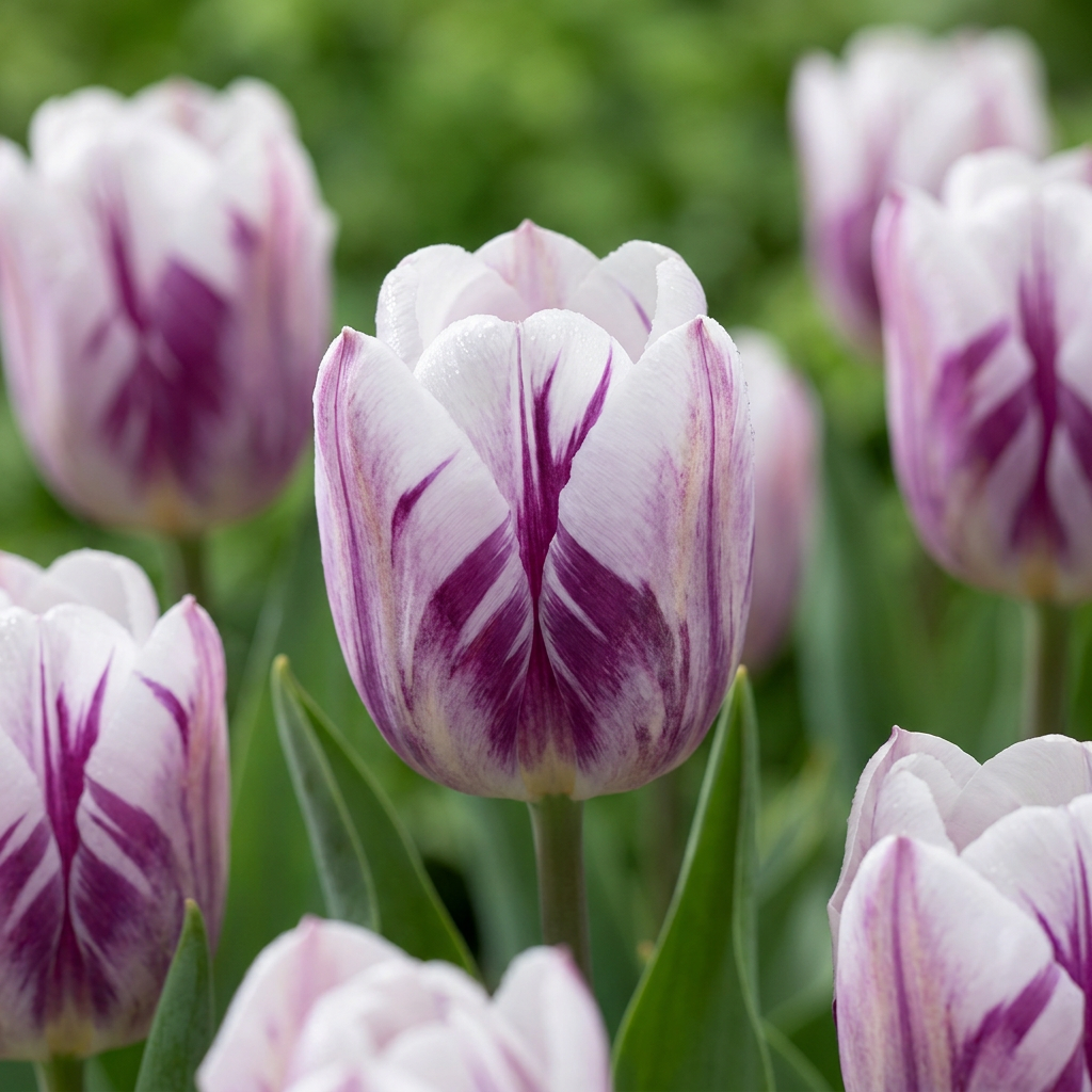 15x Tulipa Flaming Flag - Tulpe Flaming Flag - Weiß und Lila - Frühlingsblüher - Zwiebelgröße 11/12