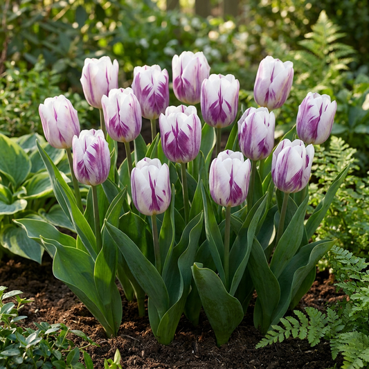 15x Tulipa Flaming Flag - Tulpe Flaming Flag - Weiß und Lila - Frühlingsblüher
