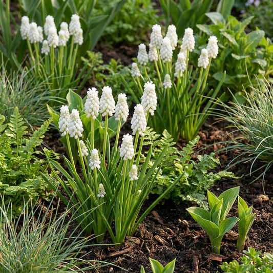 100x Muscari White Magic - White Magic grape hyacinth - White