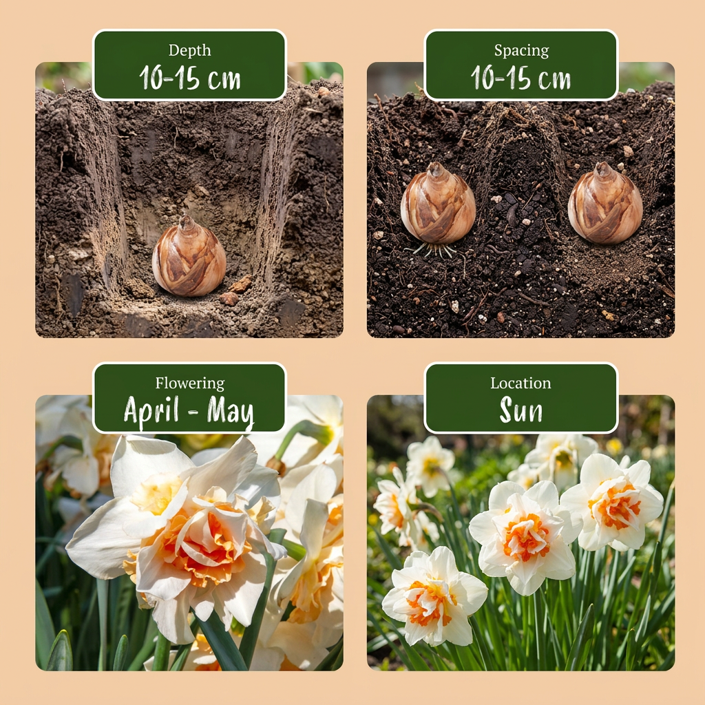 10x Narcissus Replete - Gefüllte Narzisse Replete - Weiß und Orange - Frühlingsblüher - Zwiebelgröße 10/12